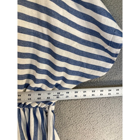 Janette Plus Dress Womens 1X Blue Stripe Short Sleeve Faux Wrap USA Made Coastal - Picture 11 of 12